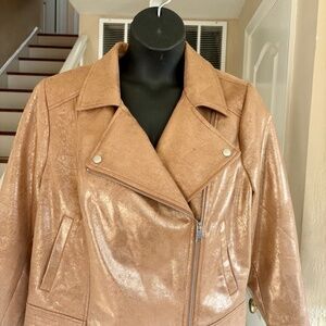 NWOT G by Giuliana Tan & Shimmery Gold Faux  Leather Bomber Jacket 2X